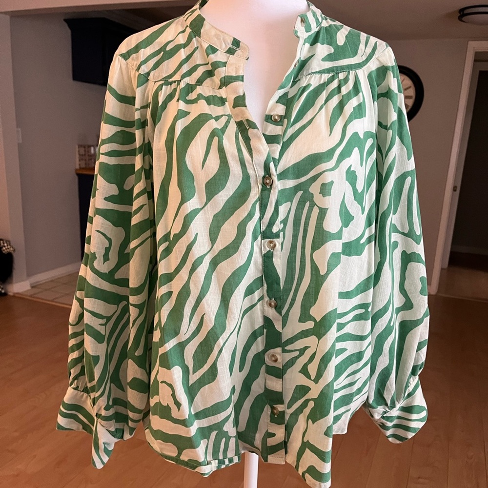 Anthropologie Zebra Print Button-Up Blouse